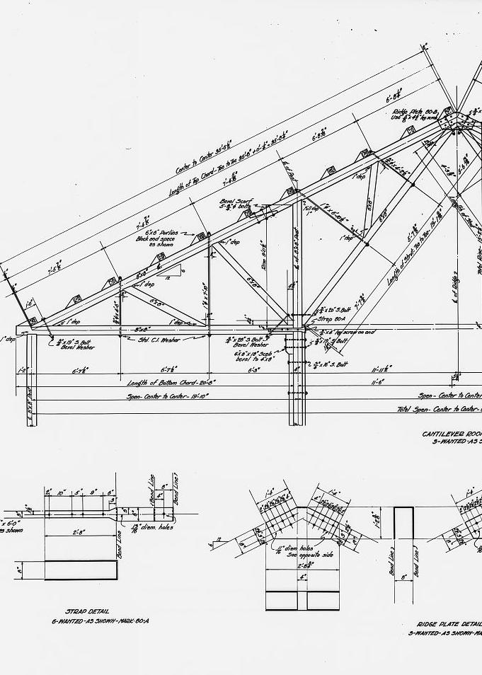 The Kennecott Copper Mines, McCarthy Alaska 1982 PHOTOCOPY OF DRAWING AMMONIA LEACHING PLANT ROOF TRUSS DETAILS, SACKING SHED-FLOTATION UNIT