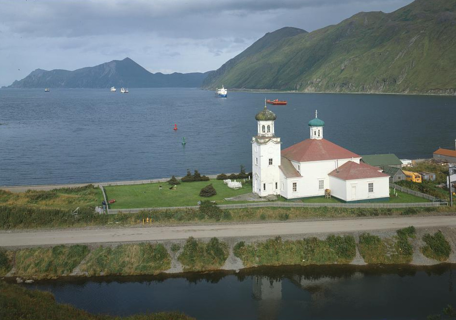Holy Ascension Russian Orthodox Church, Unalaska Alaska NORTHWEST FRONT AND SOUTHWEST SIDE, FROM ABOVE