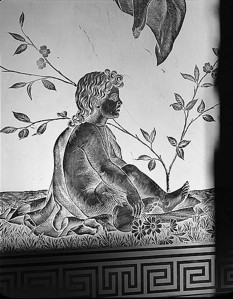 Lockwood-Mathews Mansion, Norwalk Connecticut ETCHED GLASS OVER MANTEL, DETAIL FROM ROTUNDA