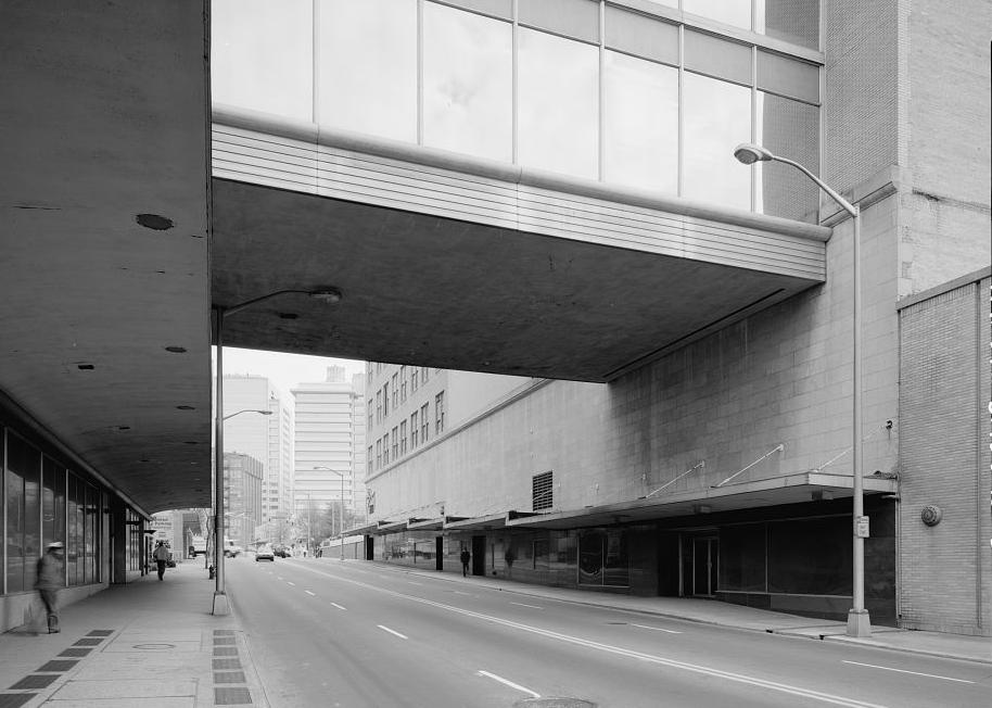 Rich's Downtown Department Store, Atlanta Georgia 1994 View of street level of 1946/1948 store for homes, 1939/1940 addition and Crystal Bridge, from south looking north up Forsyth Street