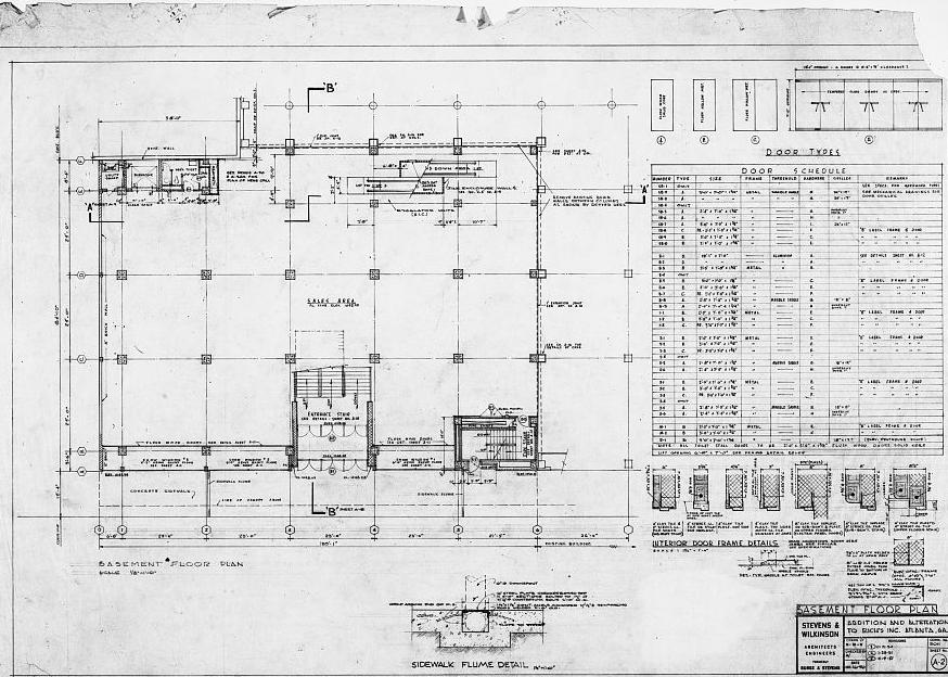 Rich's Downtown Department Store, Atlanta Georgia Basement floor plan, additions and alterations to Rich's, Inc., drawing no. !-2.