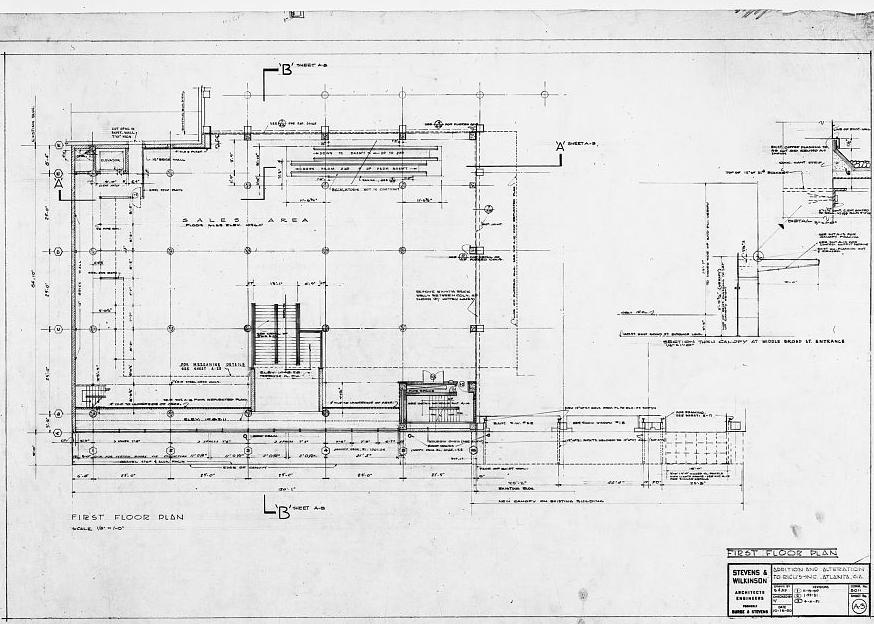 Rich's Downtown Department Store, Atlanta Georgia First floor plan, additions and alterations to Rich's Inc., drawing no. A-3.