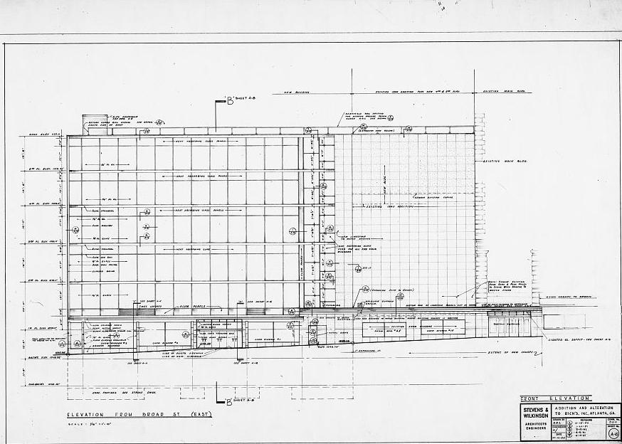 Rich's Downtown Department Store, Atlanta Georgia Front elevation (Broad Street), additions and alterations to Rich's Inc., drawing no. A-6.