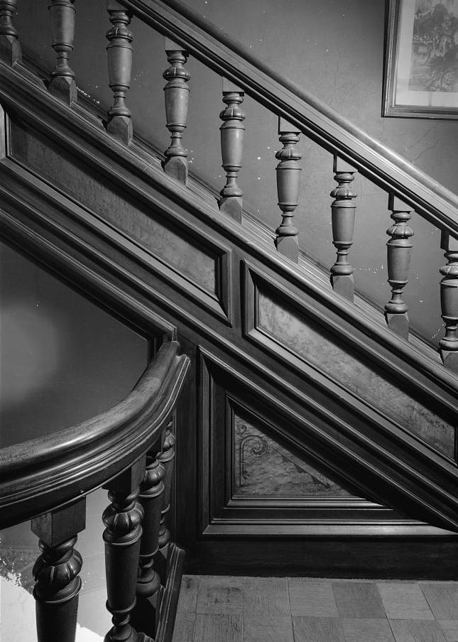 Hegeler Carus Mansion, La Salle Illinois 2008 Second floor, stairway, riser, carved panel, balusters, and railing