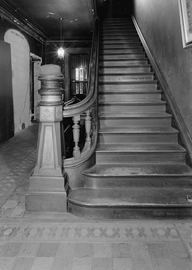 Hegeler Carus Mansion, La Salle Illinois 2008 Second floor, stairway, newel post and stairway from south