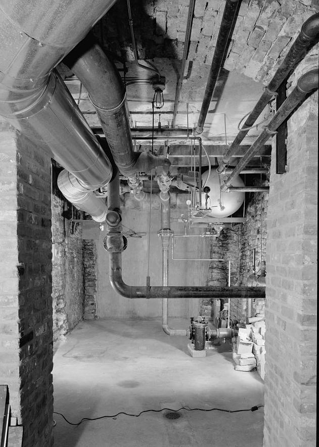 Hegeler Carus Mansion, La Salle Illinois 2008 Basement, pipes/tunnel, foundations, brick archway, and heating pipes