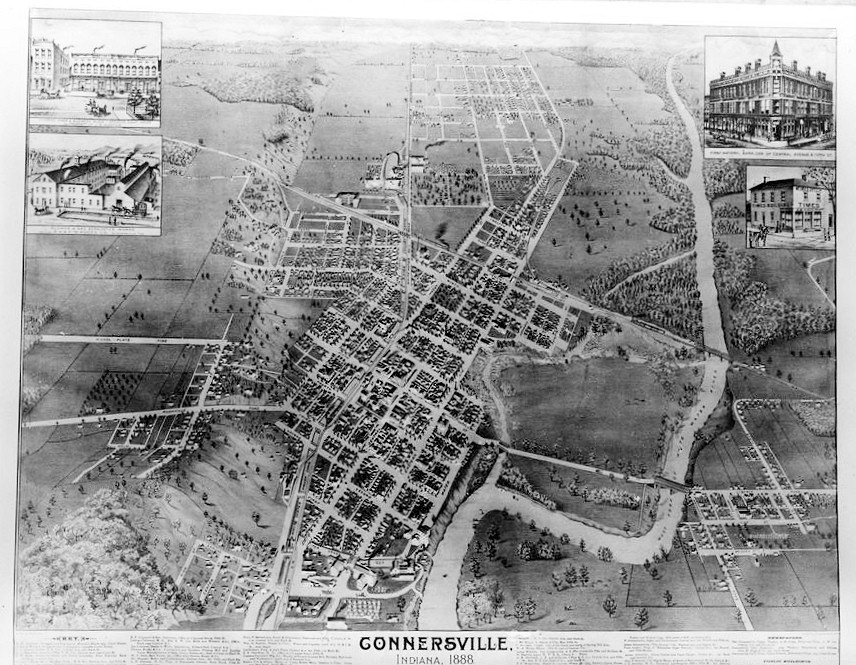 Roots Blower Company, Connersville Indiana ORIGINAL 1888 MAP OF CONNERSVILLE