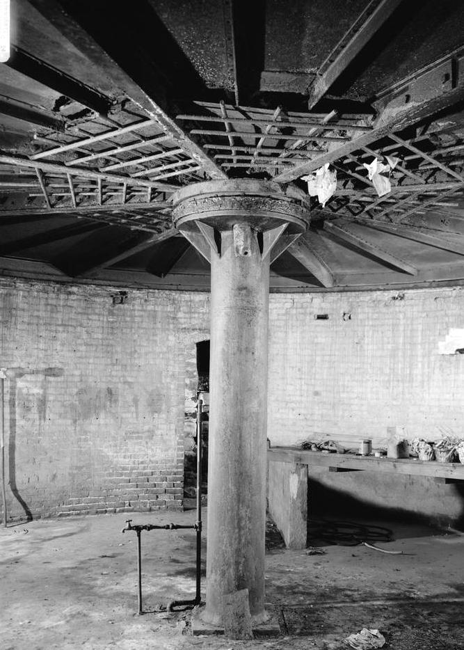 Montgomery County Jail, Crawfordsville Indiana 1974 VIEW OF STEEL PEDESTAL COLUMN TO SUPPORT ROTATING CELL BLOCKS