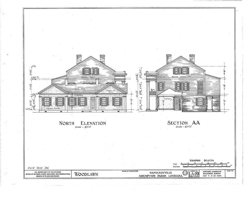 Woodlawn Plantation Mansion, Napoleonville Louisiana North Elevation