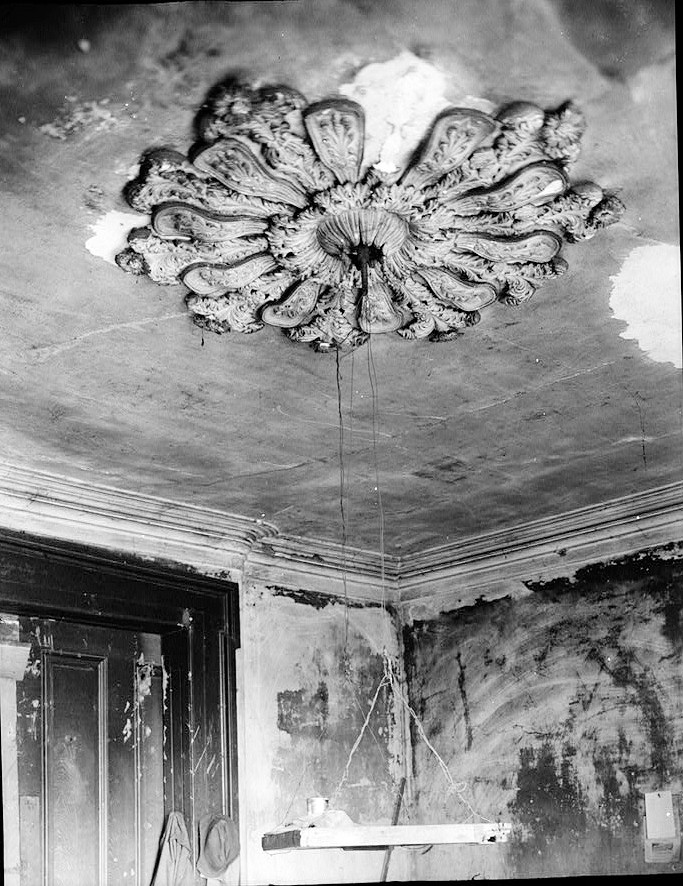 Woodlawn Plantation Mansion, Napoleonville Louisiana October, 1936 CEILING ORNAMENT IN ROOM NO. 104