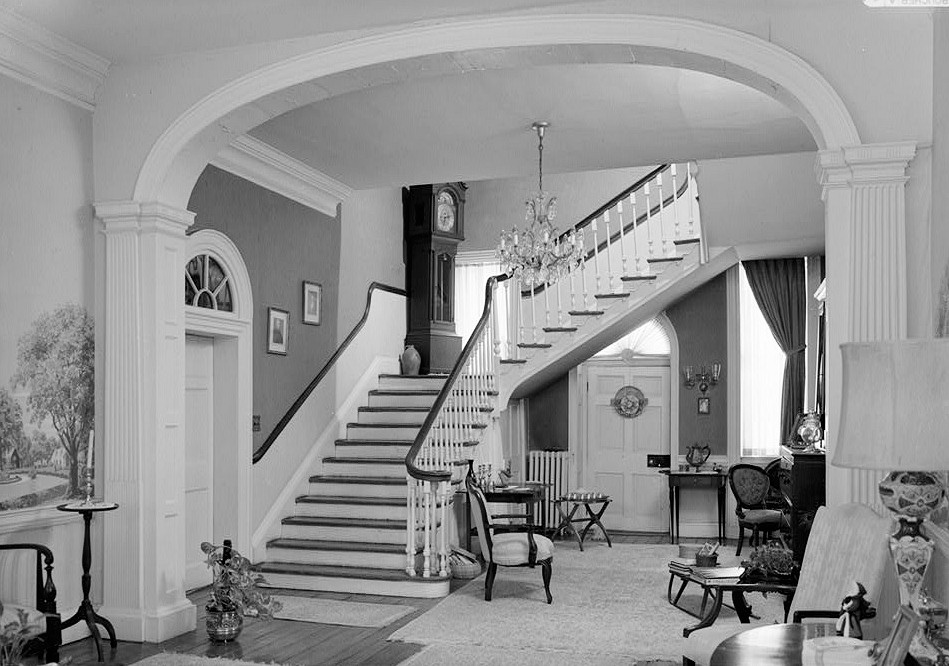 Poplar Hill -  His Lordships Kindness, Rosaryville Maryland THRU ARCH TO STAIR, FIRST FLOOR, FROM NORTH