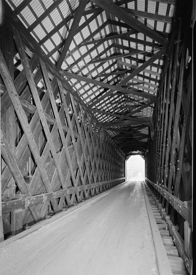 Wrights Covered Bridge, Claremont New Hampshire INTERIOR TRUSS FROM NORTHWEST PORTAL, LOOKING EAST.