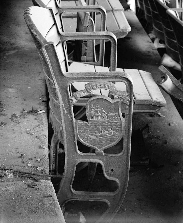 Roosevelt Stadium, Jersey City New Jersey 1984 DETAIL OF JERSEY CITY SEAL ON GRANDSTAND SEAT
