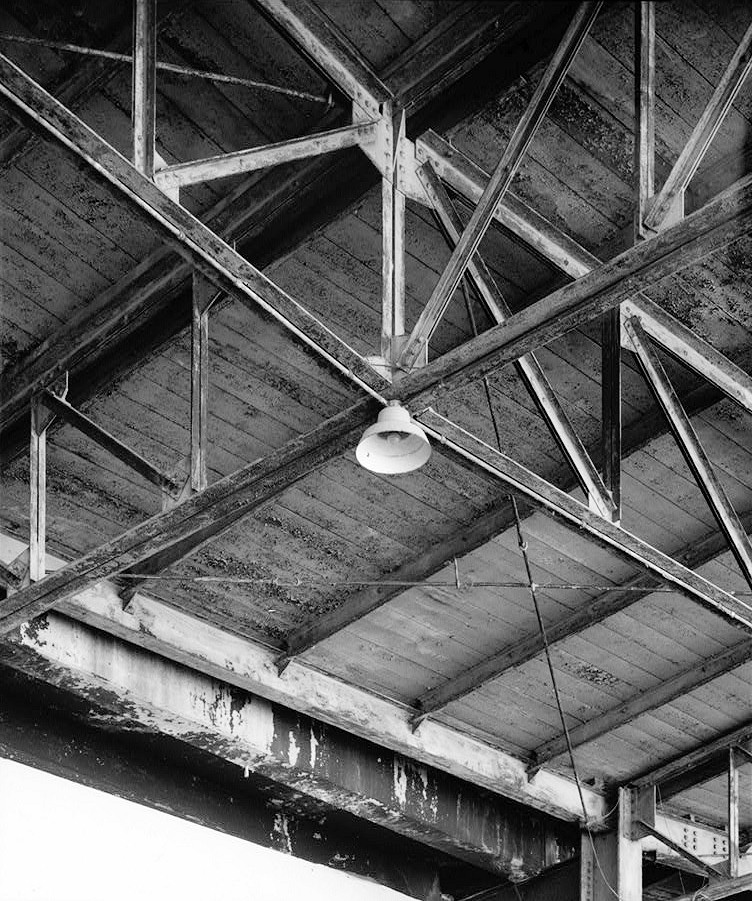 Roosevelt Stadium, Jersey City New Jersey 1984 DETAIL OF GRANDSTAND ROOF STRUCTURE AND LIGHTING FIXTURE