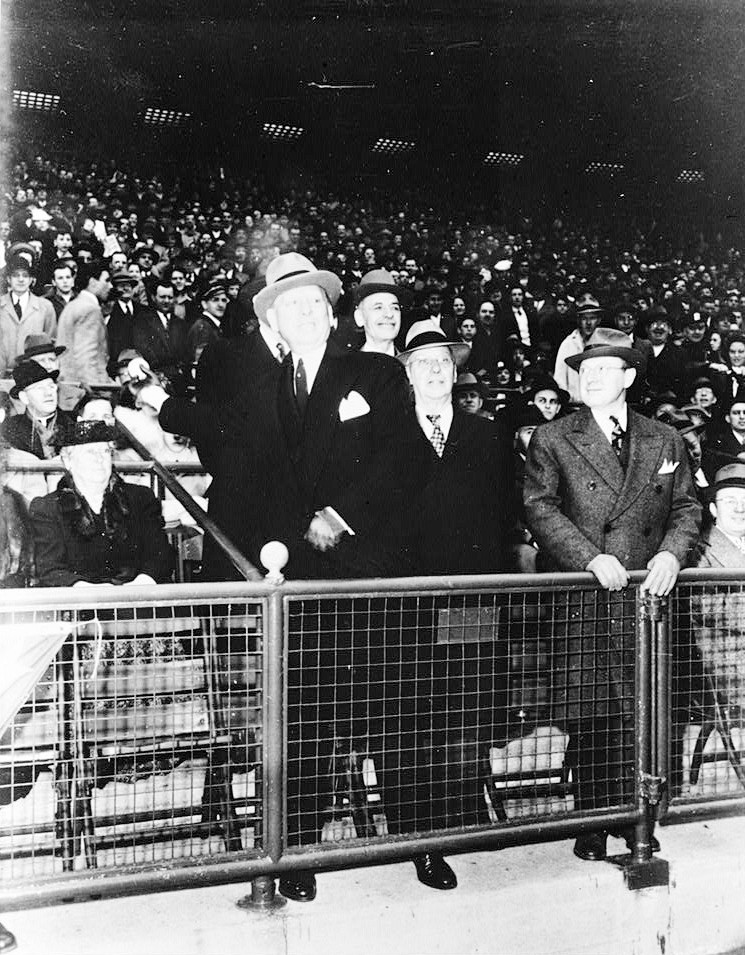 Roosevelt Stadium, Jersey City New Jersey MAYOR FRANK HAGUE THROWING OUT FIRST BALL, 1946