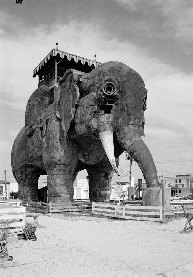 Margate Elephant - Lucy, Margate City New Jersey 1969 South and east elevations, showing deterioration of structure