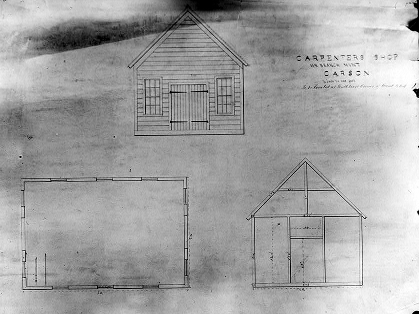 United States Mint - Nevada State Musuem Carson City Nevada ARCHITECTS DRAWING: CARPENTERS SHOP c. 1874