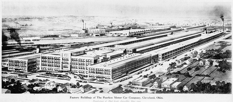 Peerless Motor Car Company, Cleveland Ohio Early 20th century drawing, looking south from the air.
