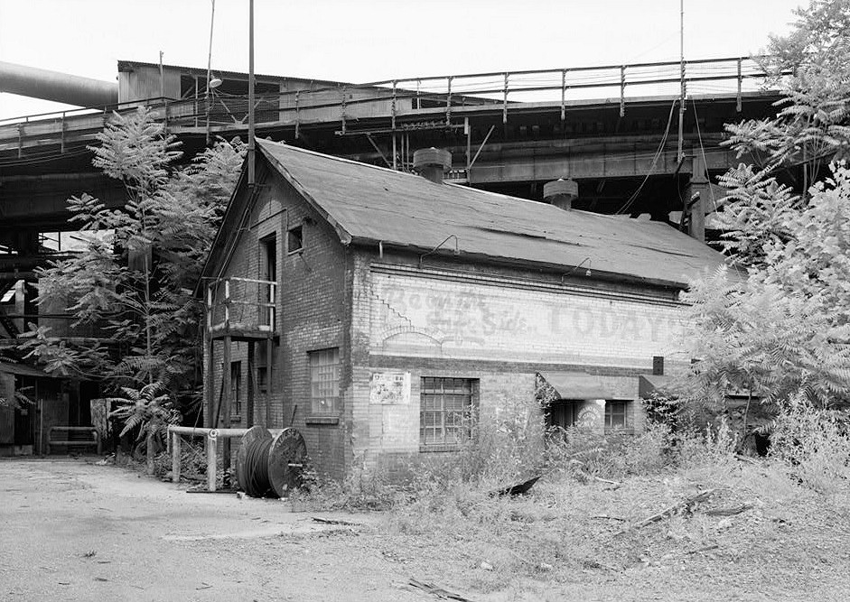 Pittsburgh Steel Company Monessen Works, Monessen Pennsylvania 1995 VIEW LOOKING NORTH, AMBULANCE PICKUP STATION NO. 6 BENEATH TRESTLE.