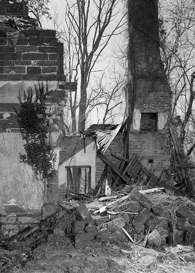 Menokin - Francis Lightfoot Lee House Ruins, Warsaw Virginia Detail view of the main house ruins to show chimneystack (1998)