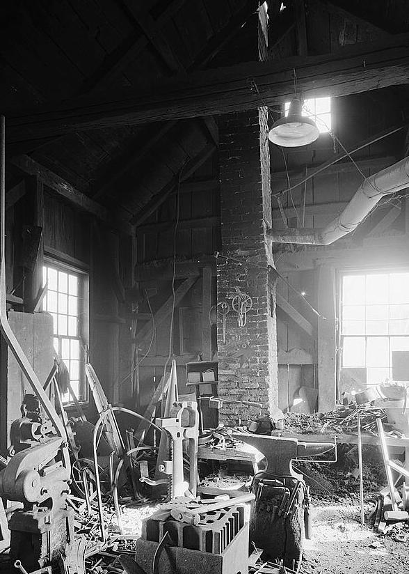 Ben Thresher's Mill, Barnet Vermont 1979 Blacksmith Shop (first floor): view looking southeast toward forge