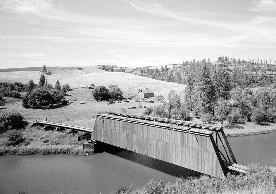 Harpole Covered Railroad Bridge, Colfax Washington 1993 VIEW FROM HILL/TOP OF BRIDGE LOOKING SW WITH CURTIS LOWE HOMESTEAD IN BACKGROUND