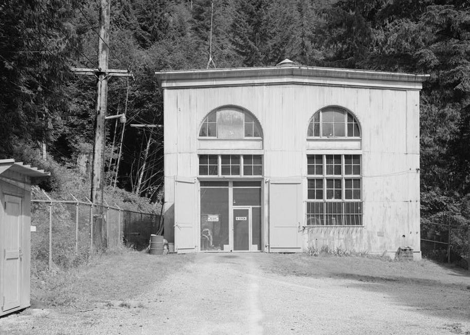 Nooksack Falls Hydroelectric Plant, Glacier Washington 1987 West facade of powerhouse; looking east