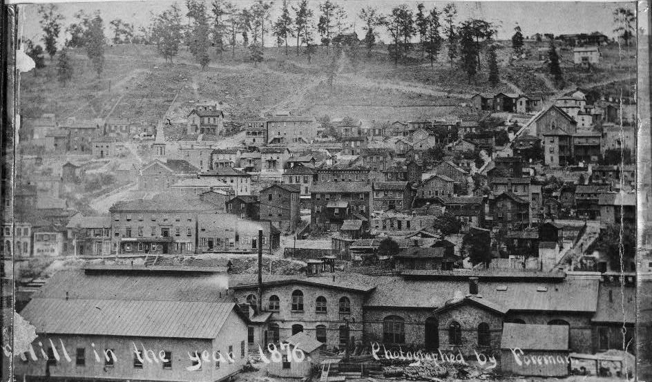 Railroad Machine Shop and Foundry, Grafton West Virginia 1876. HILL IN THE YEAR 1876.