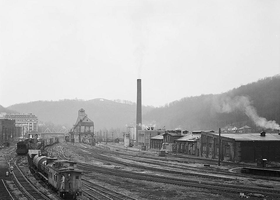 Railroad Machine Shop and Foundry, Grafton West Virginia 1972. GENERAL VIEW OF MARSHALLING YARD SHOWING MACHINE SHOP.
