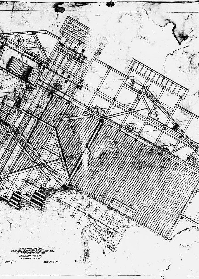 The Kennecott Copper Mines, McCarthy Alaska 1982 PHOTOCOPY OF DRAWING, CONCENTRATING MILL, GENERAL SECTION OF ENTIRE MILL, CONSTRUCTION 1911-1912