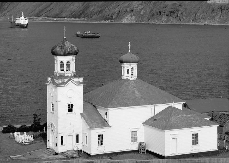 Holy Ascension Russian Orthodox Church, Unalaska Alaska 1990 NORTHWEST FRONT AND SOUTHWEST SIDE, CLOSER