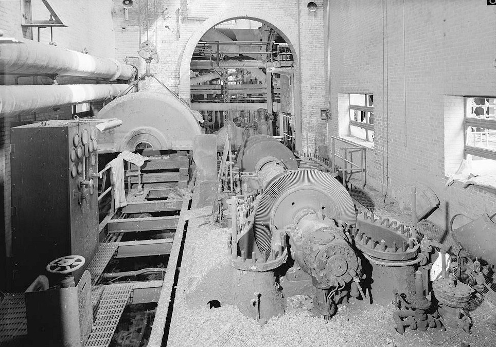 Sloss Furnace - Sloss-Sheffield Steel & Iron Company, Birmingham Alabama 1977 View of 1942 Ingersoll-Rand turbo-blower with engine casing removed