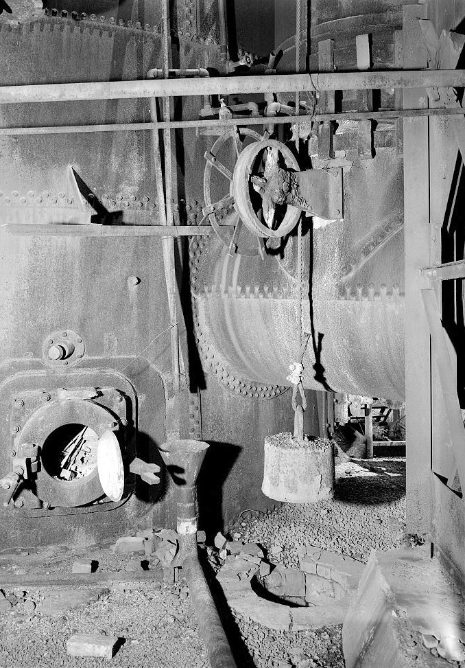 Sloss Furnace - Sloss-Sheffield Steel & Iron Company, Birmingham Alabama 1977 Clean out port and counterweight mechanism to regulate exhaust gases
