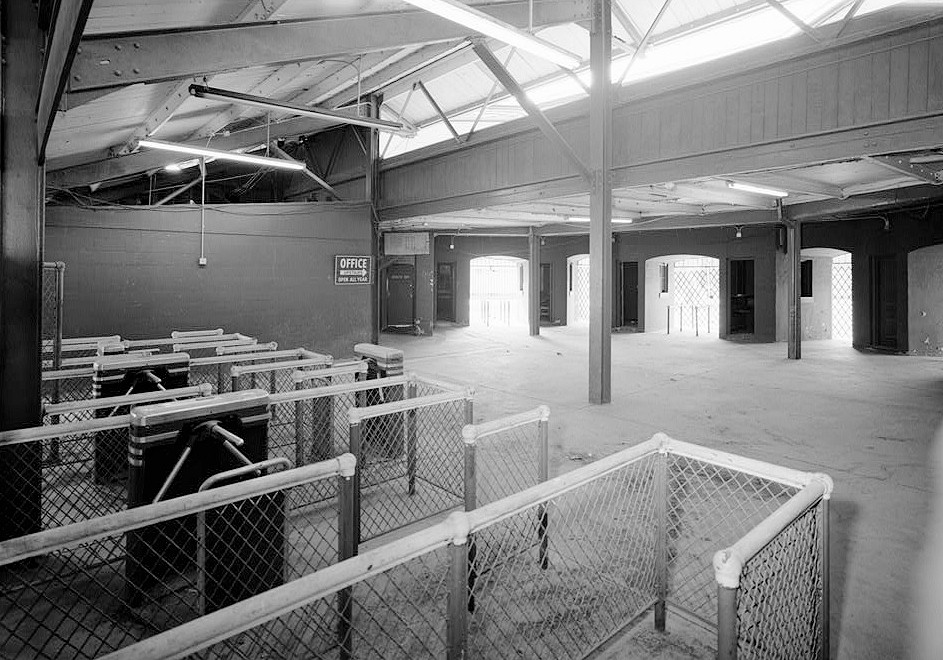 Rickwood Field, Birmingham Alabama 1993 INTERIOR VIEW OF ENTRY GATE SHOWING ENTRYWAYS AND TICKET BOOTHS IN BACKGROUND, TURNSTILES IN FOREGROUND, LOOKING EAST-SOUTHEAST