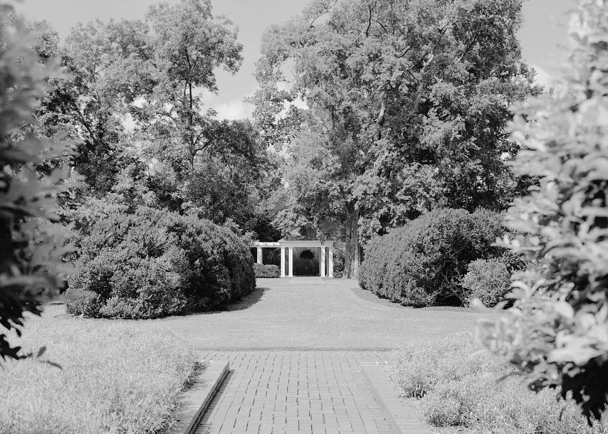 Arlington Place - Munger Mansion, Birmingham Alabama 1997 VIEW FROM THE VICINITY OF THE COVERED WALKWAY LOOKING TO THE PERGOLA OR SUMMER HOUSE AT THE WEST END OF THE FORMAL GARDEN