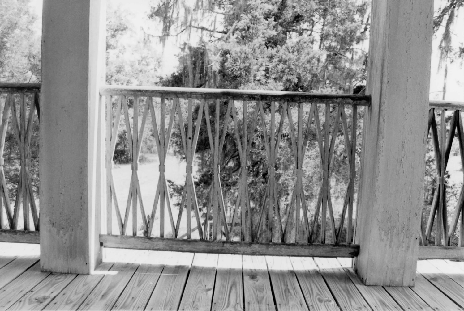 Dry Forks Plantation - James Asbury Tait House, Coy Alabama Second story front porch railings facing south (1998)
