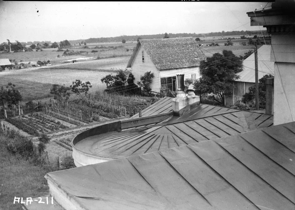 Gaineswood Mansion, Demopolis Alabama Fields and out building southeast from roof. 1936