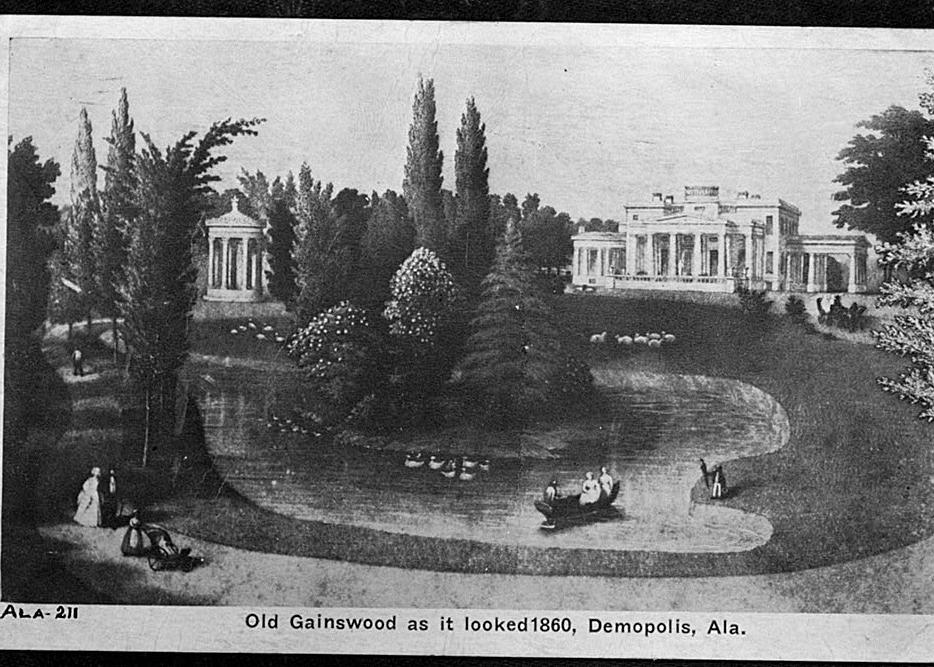 Gaineswood Mansion, Demopolis Alabama REPRODUCTION OF OLD LITHOGRAPH SHOWING HOME IN THE 40'S. VIEW ACROSS LAKE November 20, 1936.