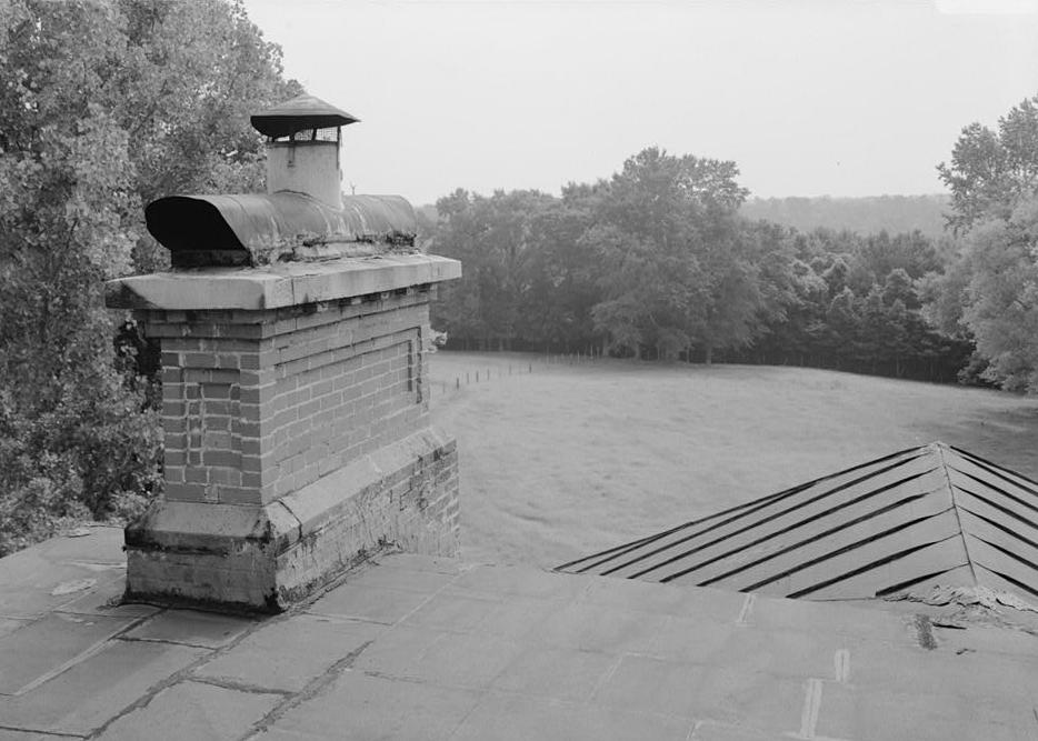Kenworthy Hall - Carlisle-Martin House, Marion Alabama VIEW ON THE ROOF, LOOKING EAST TO WEST FROM THE SOUTHWEST CORNER OF THE MAIN ROOF (NOTE CHIMNEY TO NORTH & PEAK OF METAL ROOF COVERING THE EAST SIDE BAY OF OCTAGONAL ROOMS)
