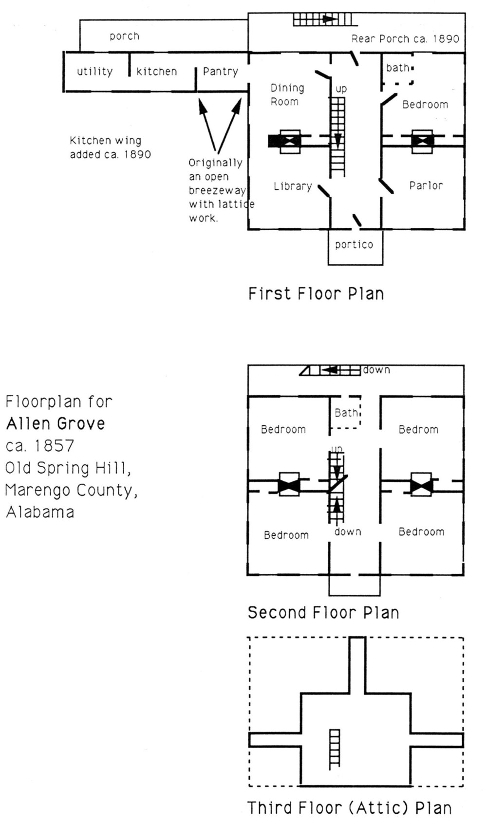 Allen Grove Plantation, Old Spring Hill Alabama Floor Plans
