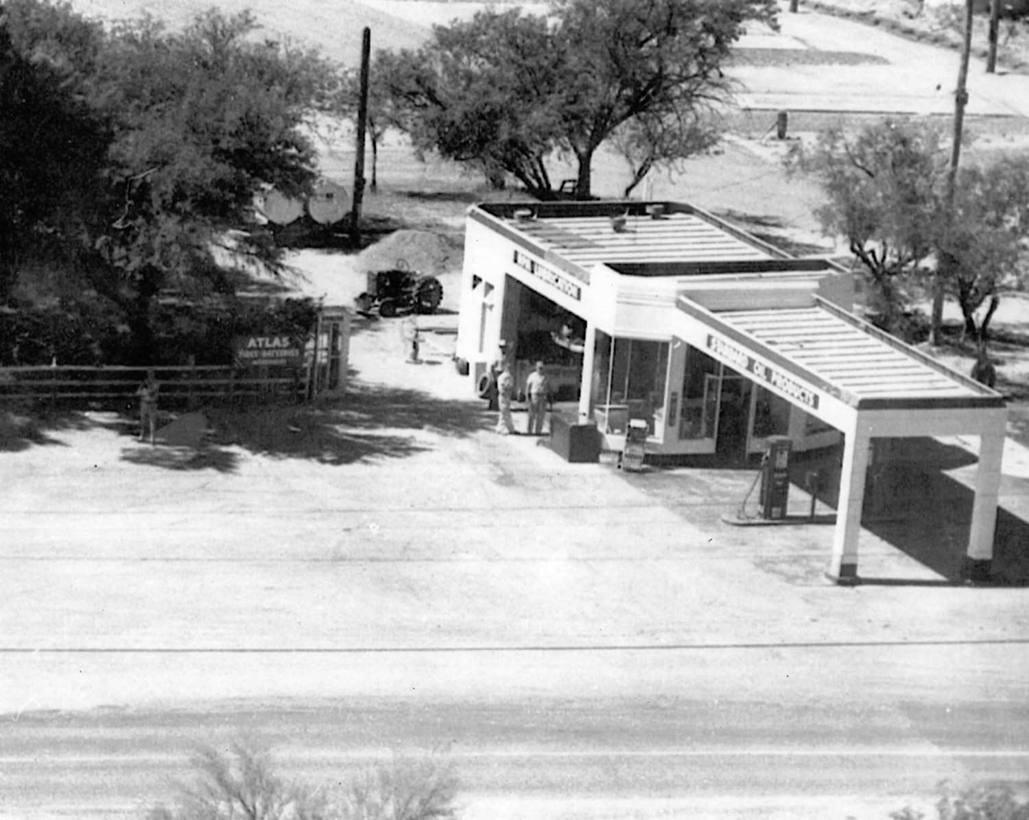 Cave Creek Service Station, Cave Creek Arizona Aerial view southwest showing station following its move to Cave Creek (1958)