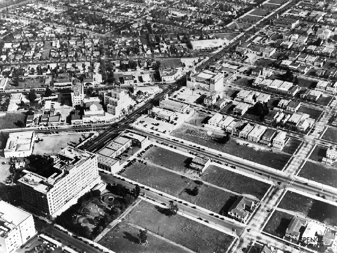 Beverly Wilshire Hotel, Beverly Hills California 1931 Aerial, showing plan and south elevations