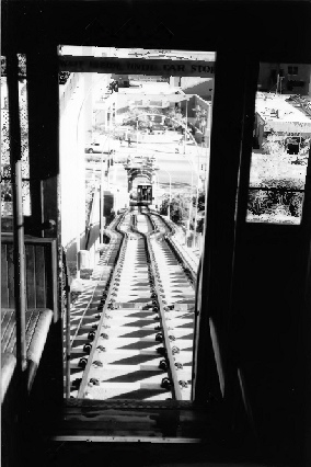 Angels Flight Cable Railway, Los Angeles California 2000 Trackage from car, view east