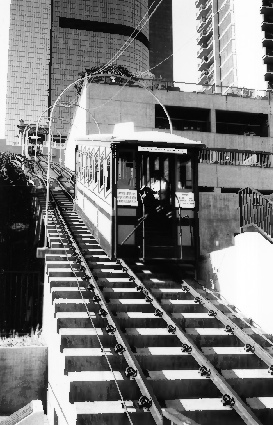 Angels Flight Cable Railway, Los Angeles California 2000 Car and trackage, view west