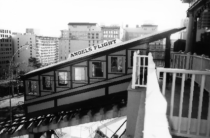 Angels Flight Cable Railway, Los Angeles California 2000 Sinai car docked at station house, view south