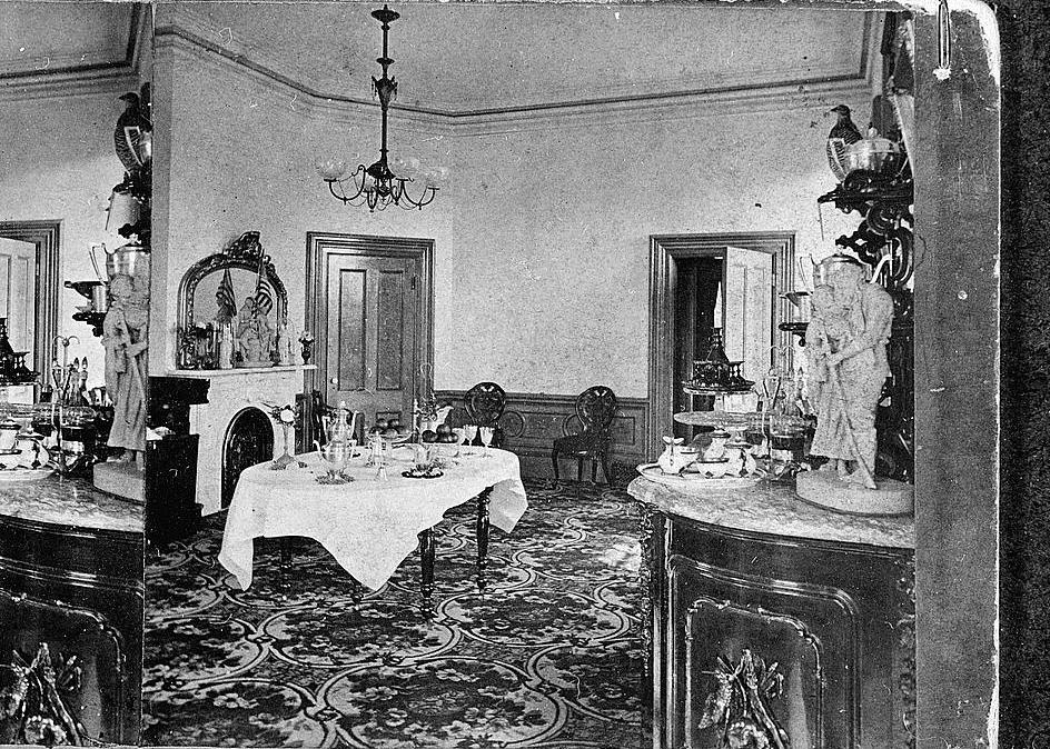 Crocker Art Gallery and Annex, Sacramento California 1875 DINING ROOM (IN SERVICE WING) LOOKING EAST TO HALL & DOUBLE PARLOURS