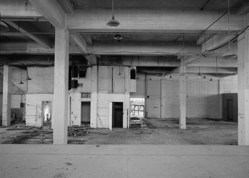 Southern Pacific Train Station Post Office, Sacramento California 1994 Interior view of first floor of central portion of Express Building Mail Room, looking east toward west wall of American Railway Express Room. Elevator shaft, mezzanine and toilet rooms are in central section