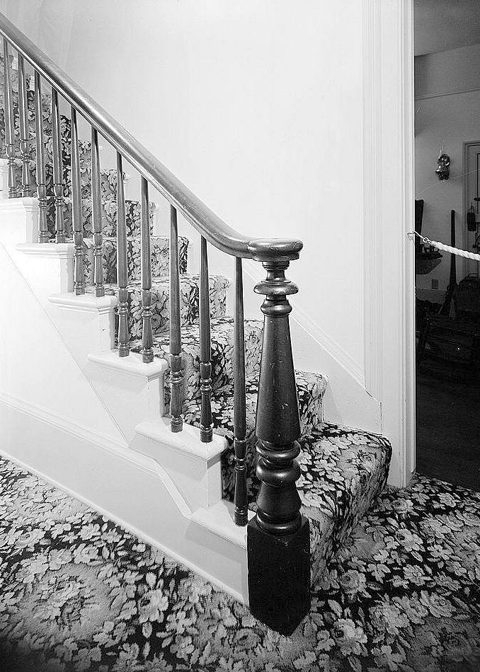 Detail of the stair newel post inside Whaley House, October 1960