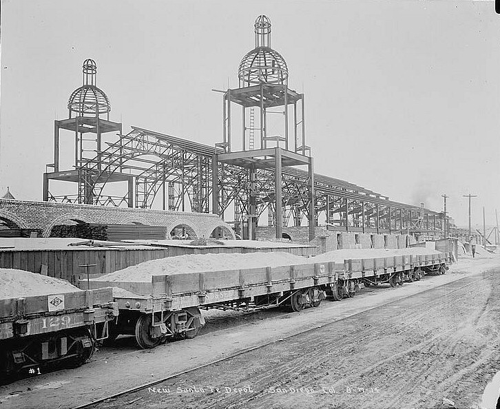 Santa Fe Railroad Station, San Diego California CONSTRUCTION PHOTO, SHOWING TOWERS, AUGUST 17,1914
