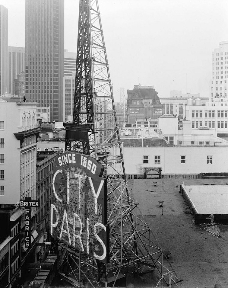 City of Paris Dry Goods Company, San Francisco California 1979 WEST ELEVATION, SIGN ON ROOF